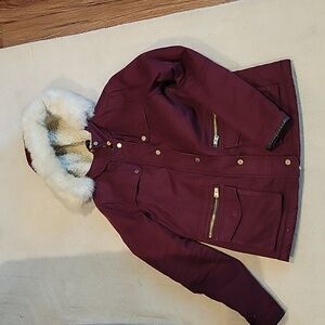 Topshop Hooded Winter Coat - Burgundy